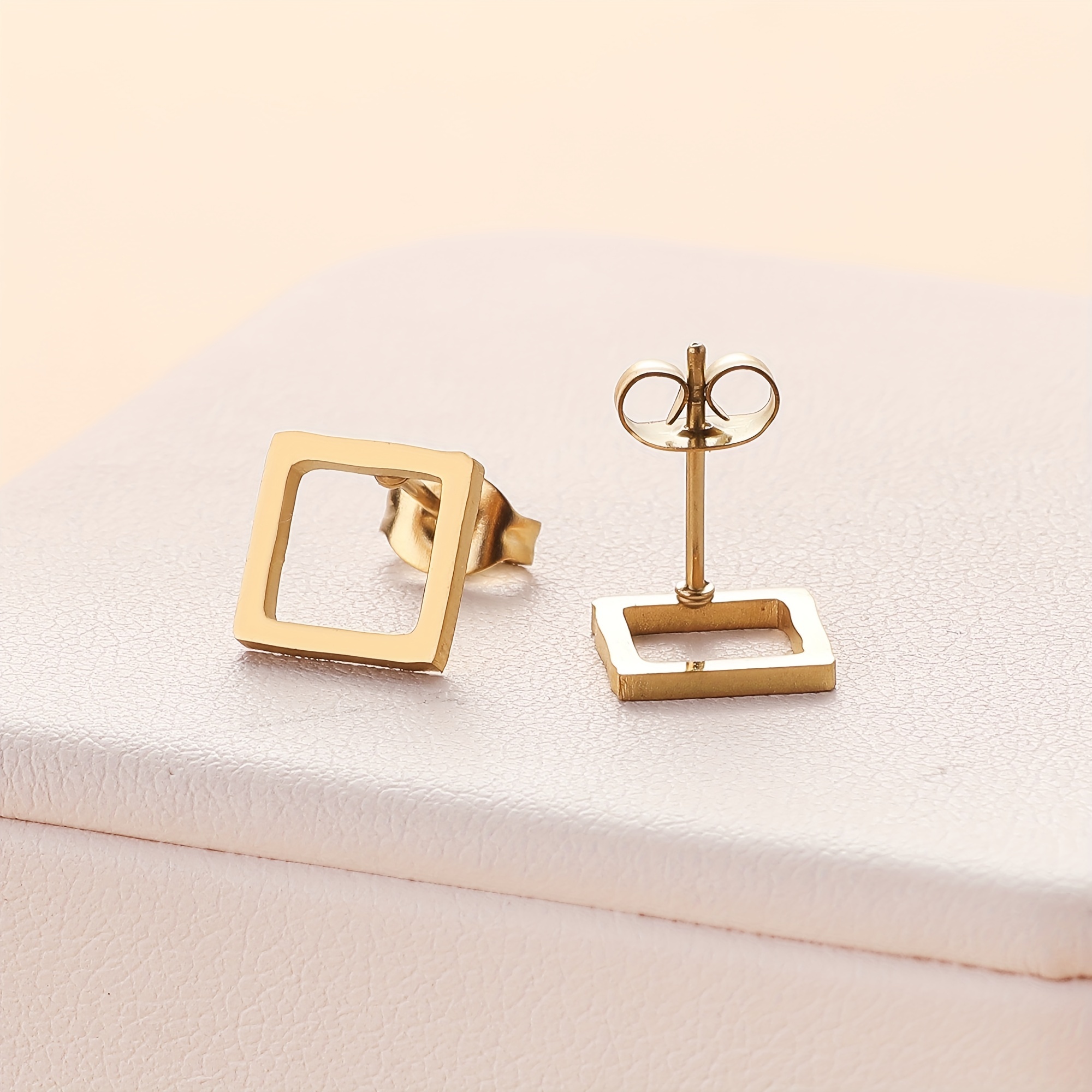 Square Stud Earrings Set Stainless Steel Hypoallergenic for Women
